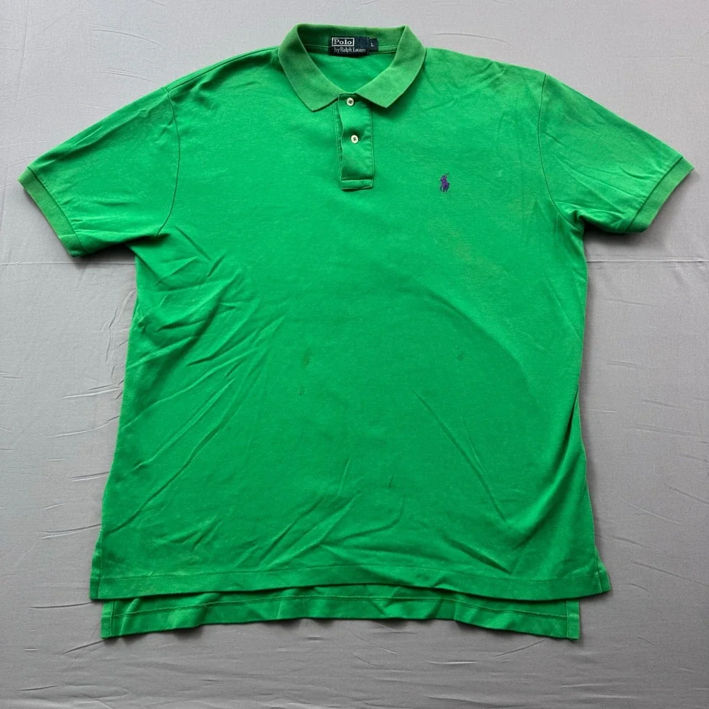 Polo Ralph Lauren Mens Green Short Sleeve Pique Polo Shirt Purple Pony Large